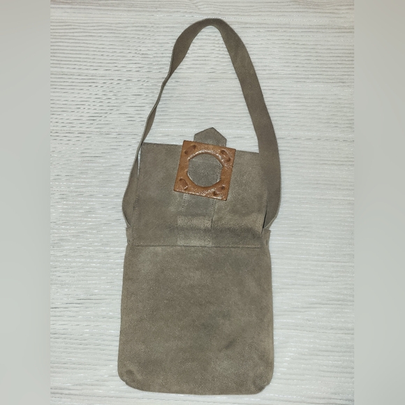 Vintage Takahashi Light tan/ cream/green color Suede Leather Purse - Picture 9 of 13